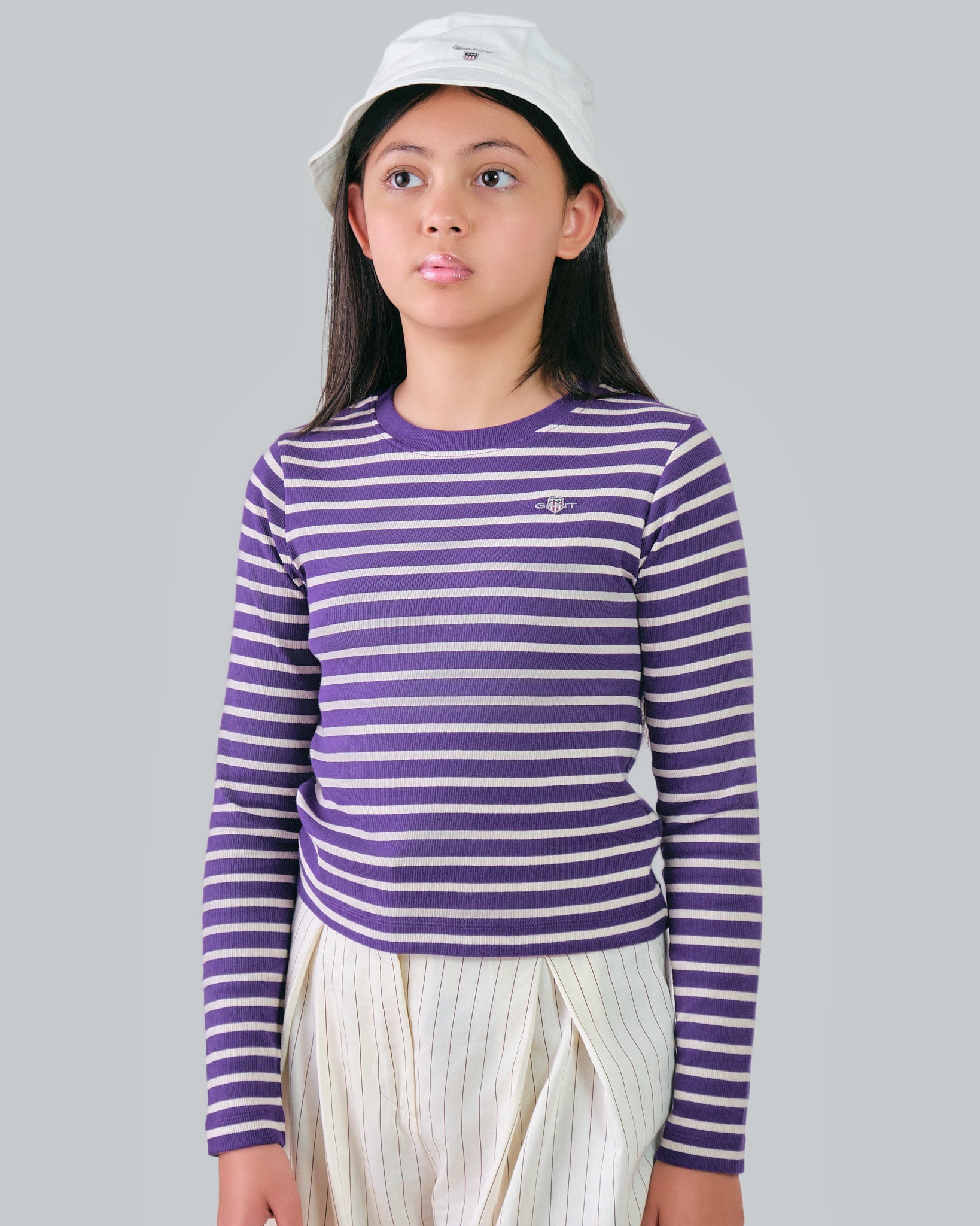 Teen Girls Shield Striped Rib Top Pansy Purple / 146/152