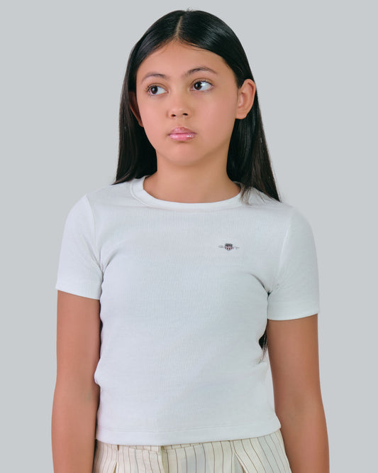 Teen Girls Shield Ribbed T-Shirt White / 146/152