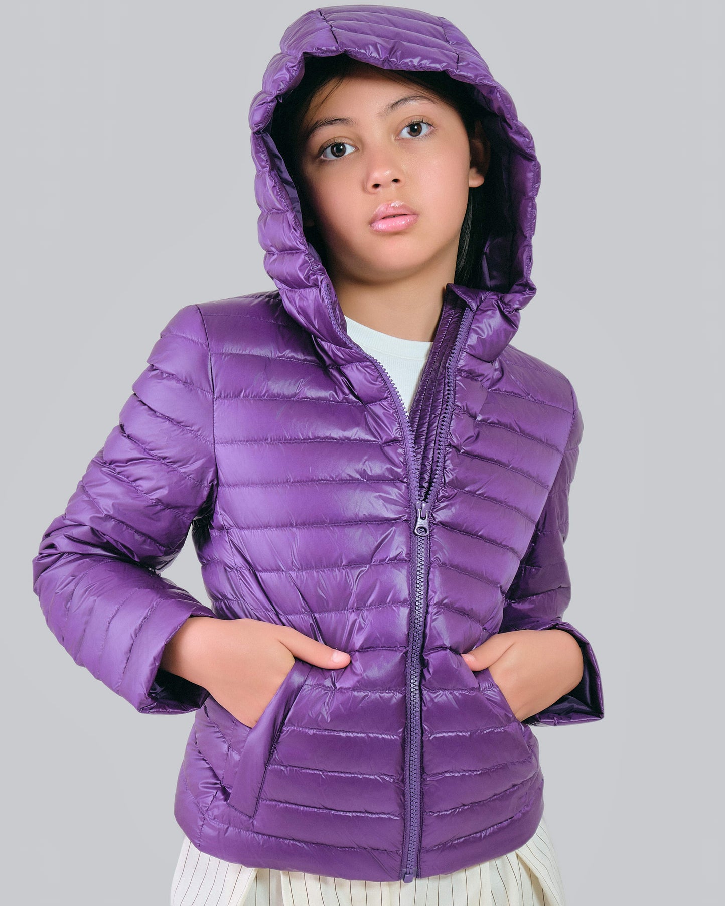 Teen Girls Shiny Lightweight Padded Down Jacket Pansy Purple / 146/152