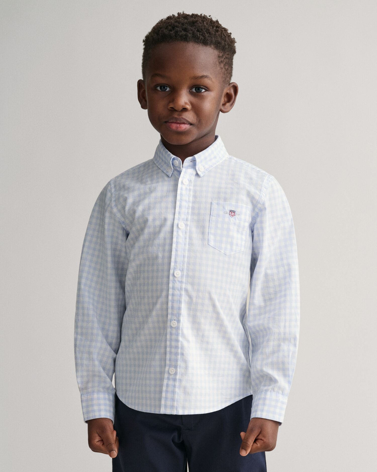 Kids Shield Gingham Poplin Shirt Light Blue / 92