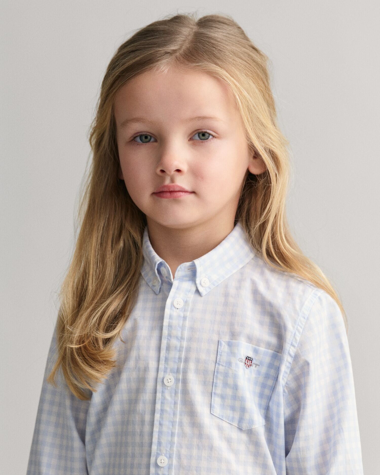 Kids Shield Gingham Poplin Shirt Light Blue / 92