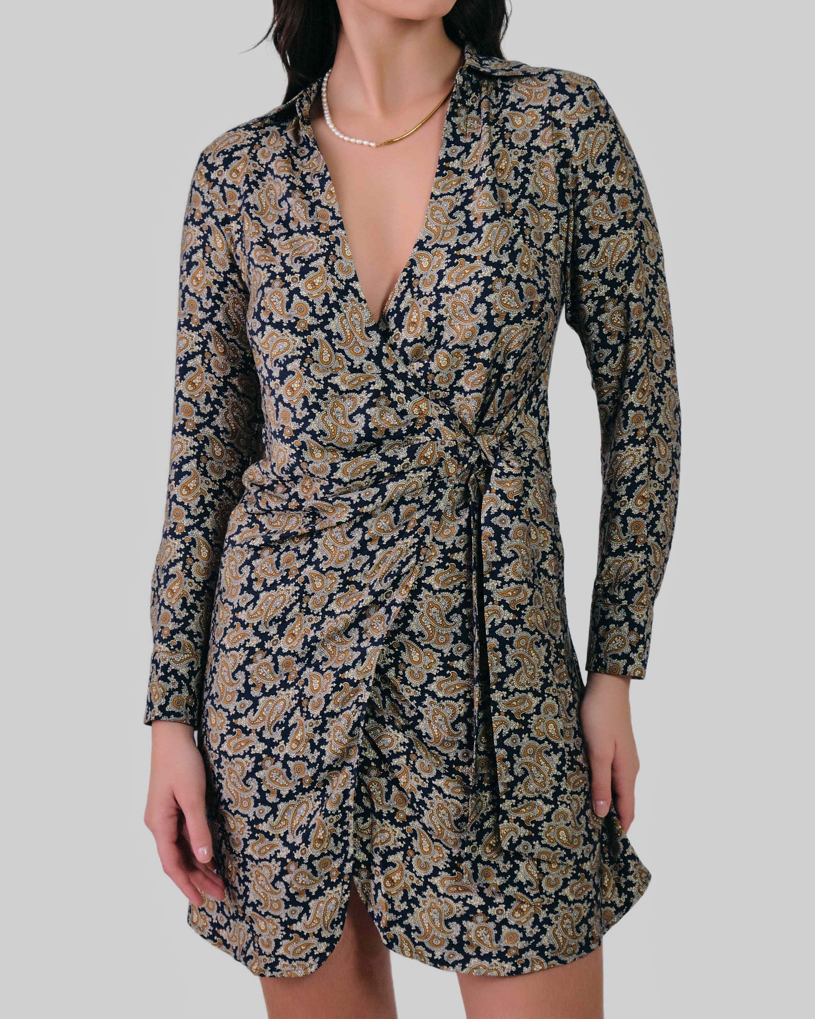 Paisley Wrap Shirt Dress Persian Blue / 32