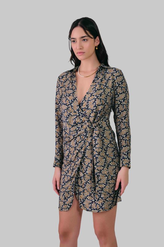 Paisley Wrap Shirt Dress Persian Blue / 32