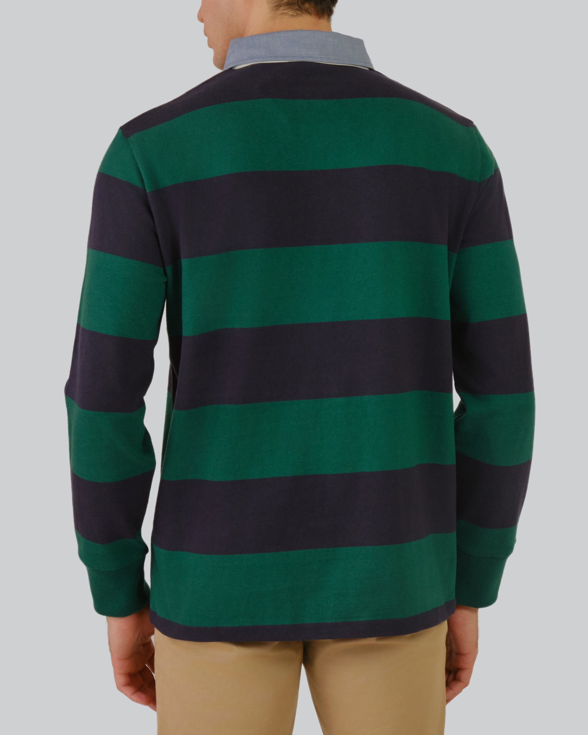 Striped Chambray Heavy Rugby Shirt Deep Forest Green / M