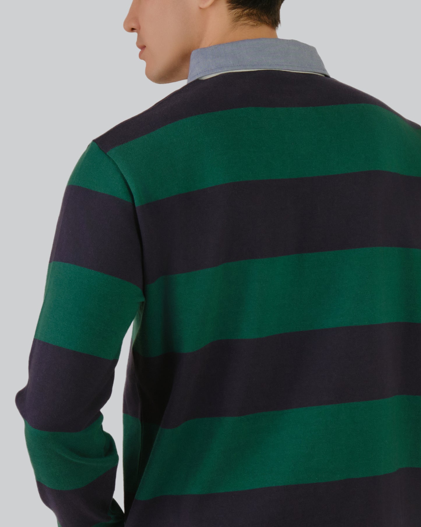 Striped Chambray Heavy Rugby Shirt Deep Forest Green / M