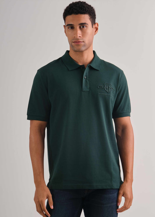 Regular Fit Tonal Shield Short Sleeve Polo Tartan Green / M