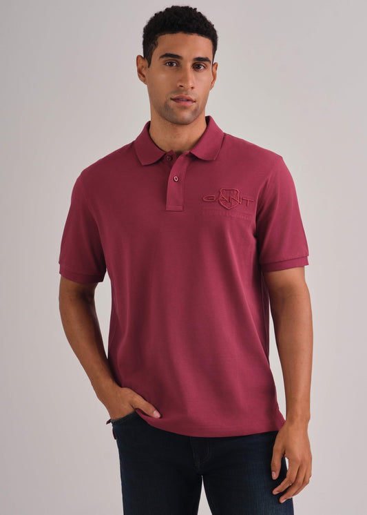 Regular Fit Tonal Shield Short Sleeve Polo Rich Wine / M