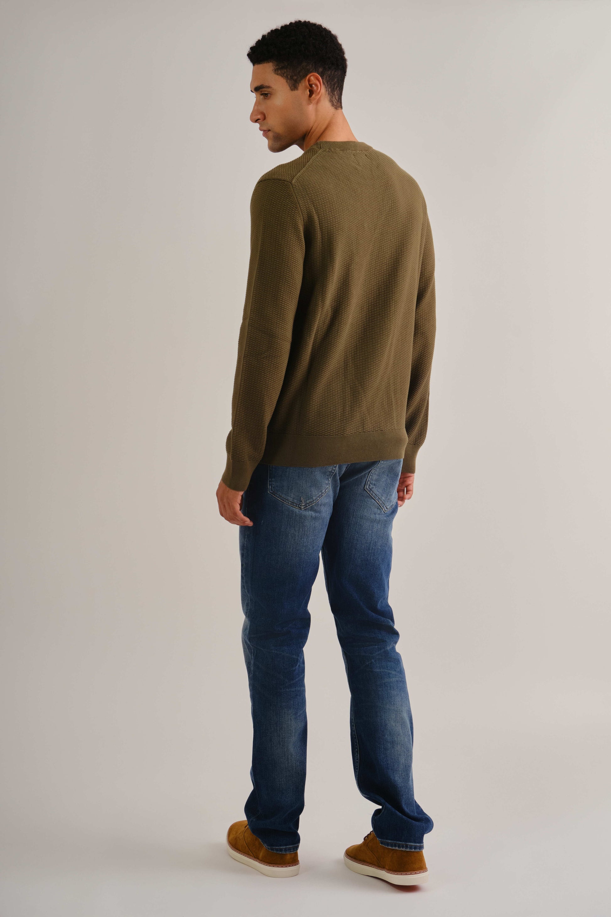 Micro Textured Cotton Crew Neck Sweater Juniper Green / M