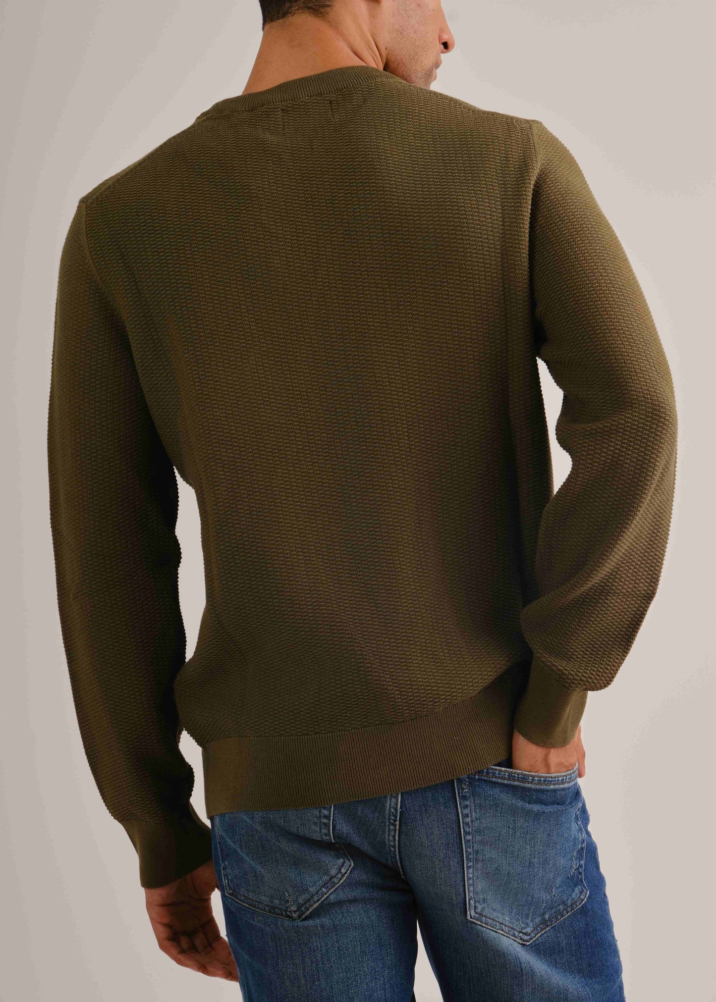 Micro Textured Cotton Crew Neck Sweater Juniper Green / M