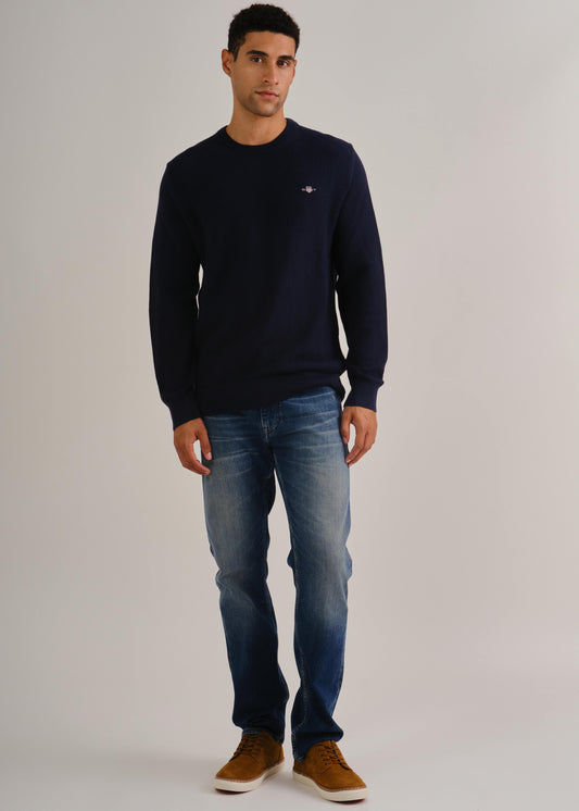 Micro Textured Cotton Crew Neck Sweater Evening Blue / M