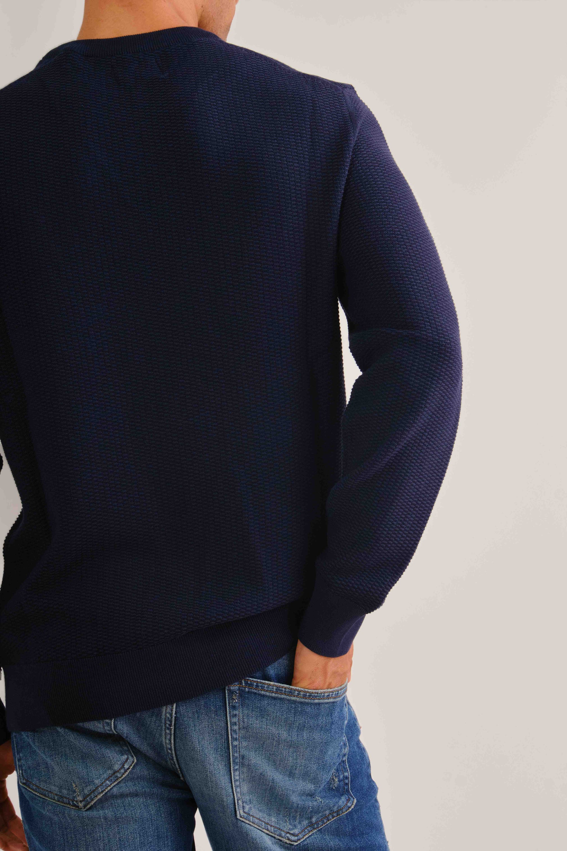 Micro Textured Cotton Crew Neck Sweater Evening Blue / M