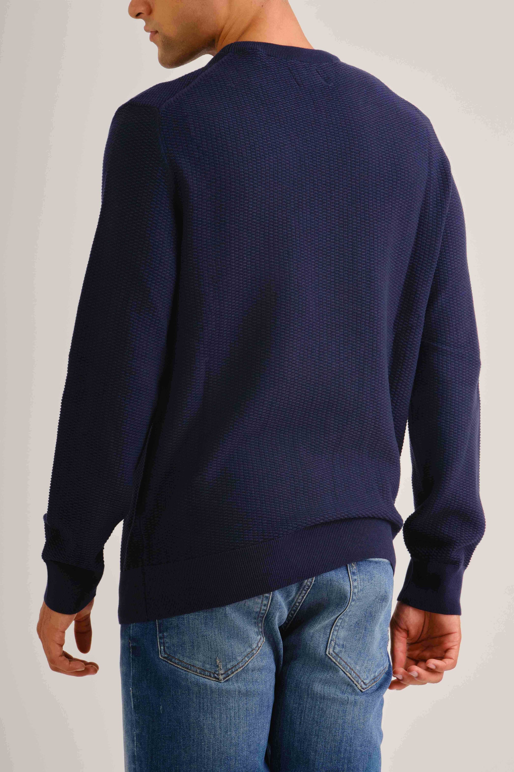 Micro Textured Cotton Crew Neck Sweater Evening Blue / M