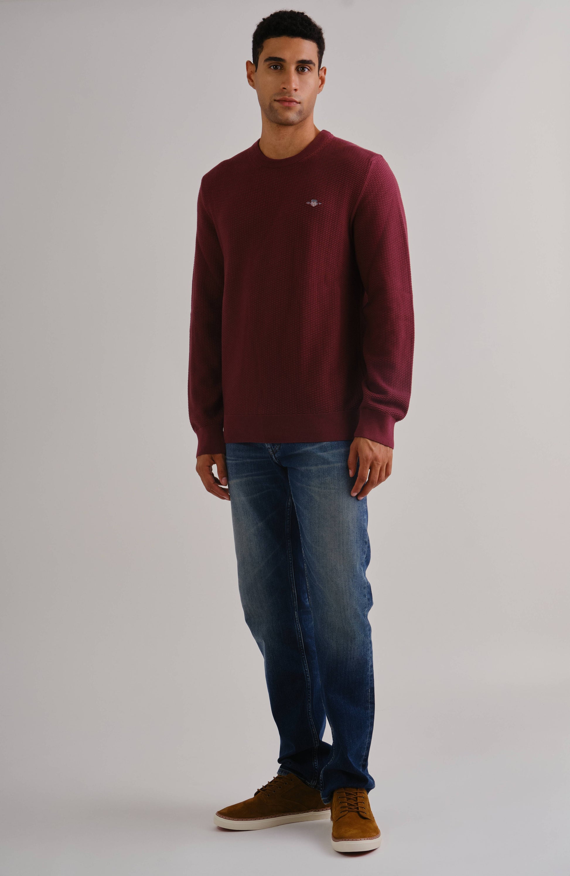 Cotton Micro Textured C-Neck Wine Red / M