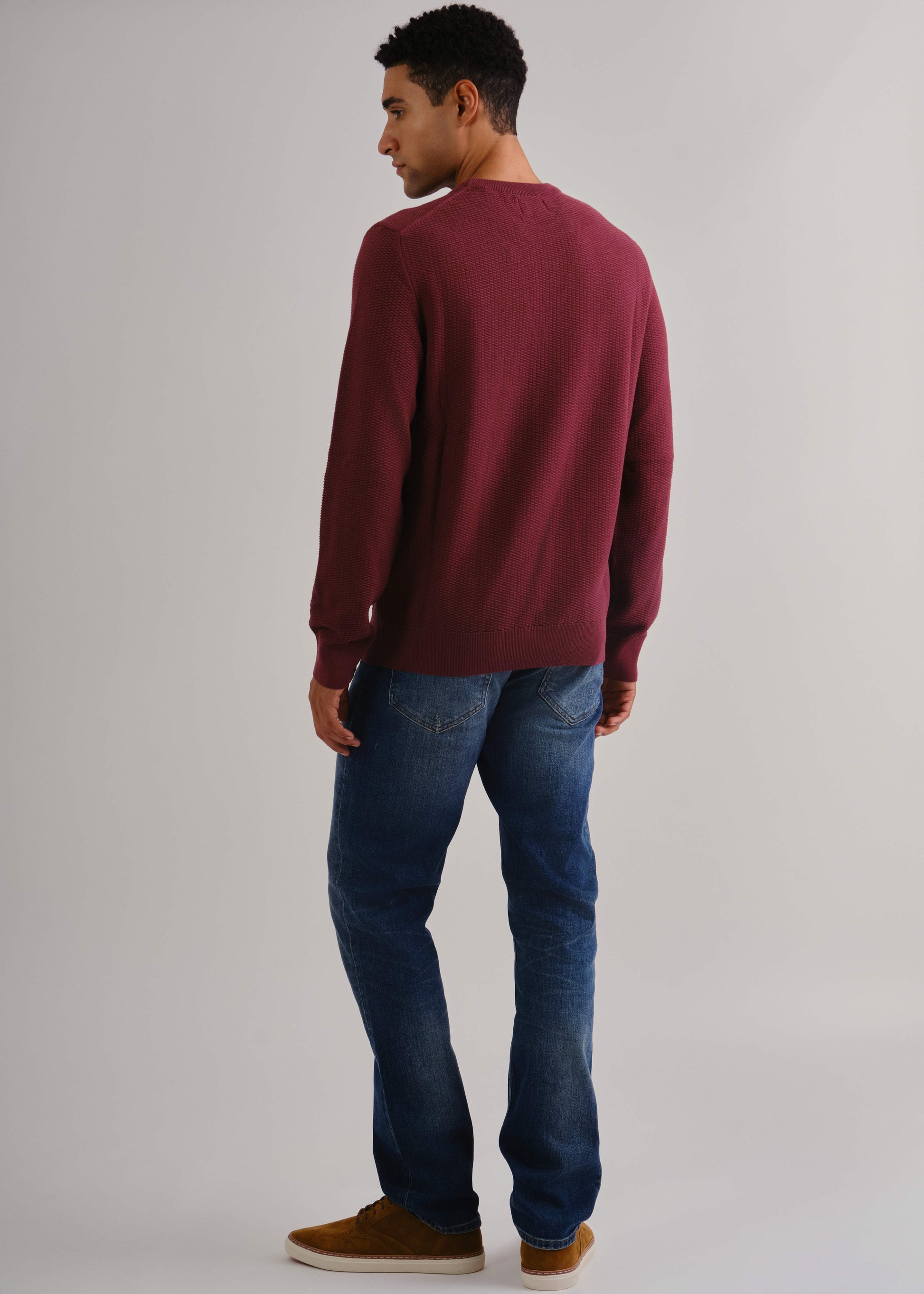 Cotton Micro Textured C-Neck Wine Red / M