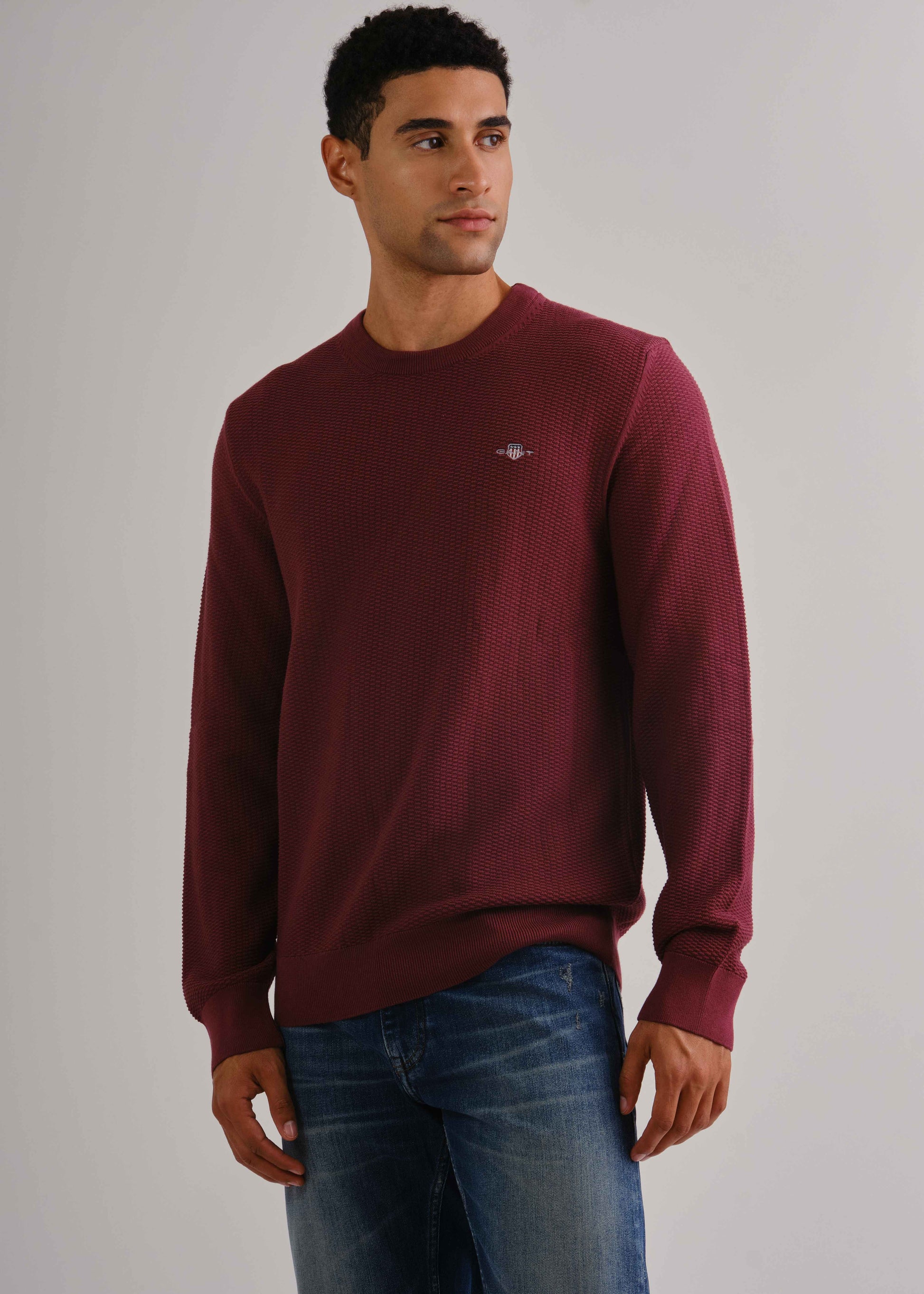 Cotton Micro Textured C-Neck Wine Red / M