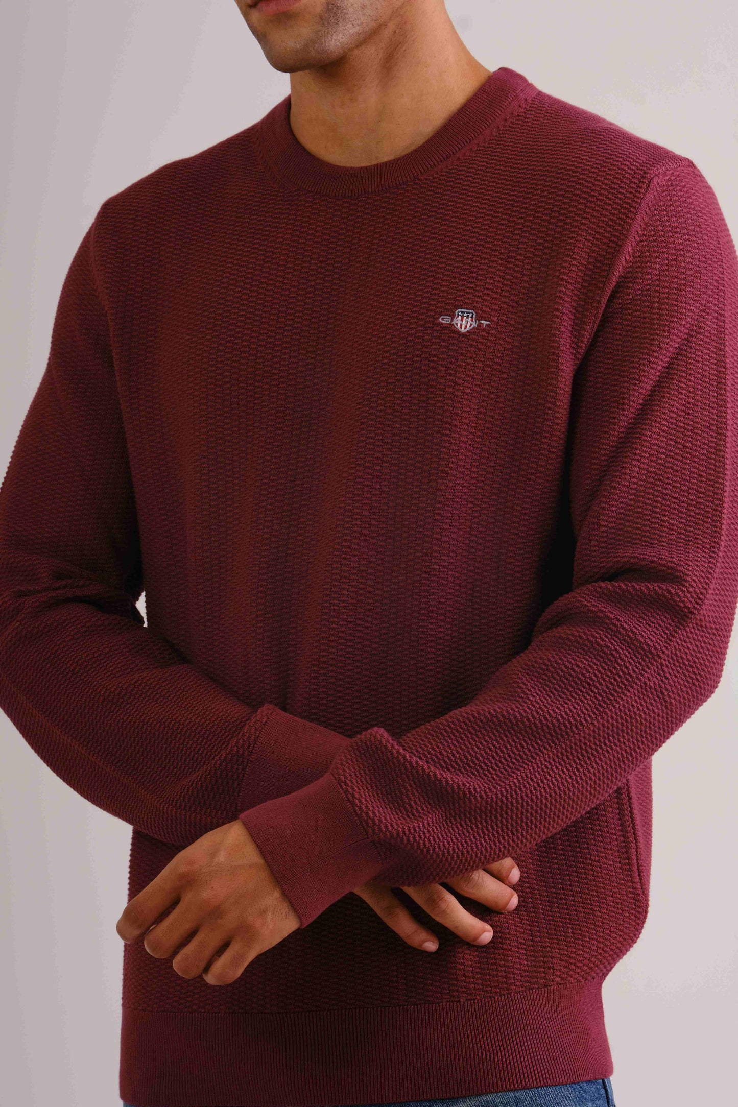 Cotton Micro Textured C-Neck Wine Red / M