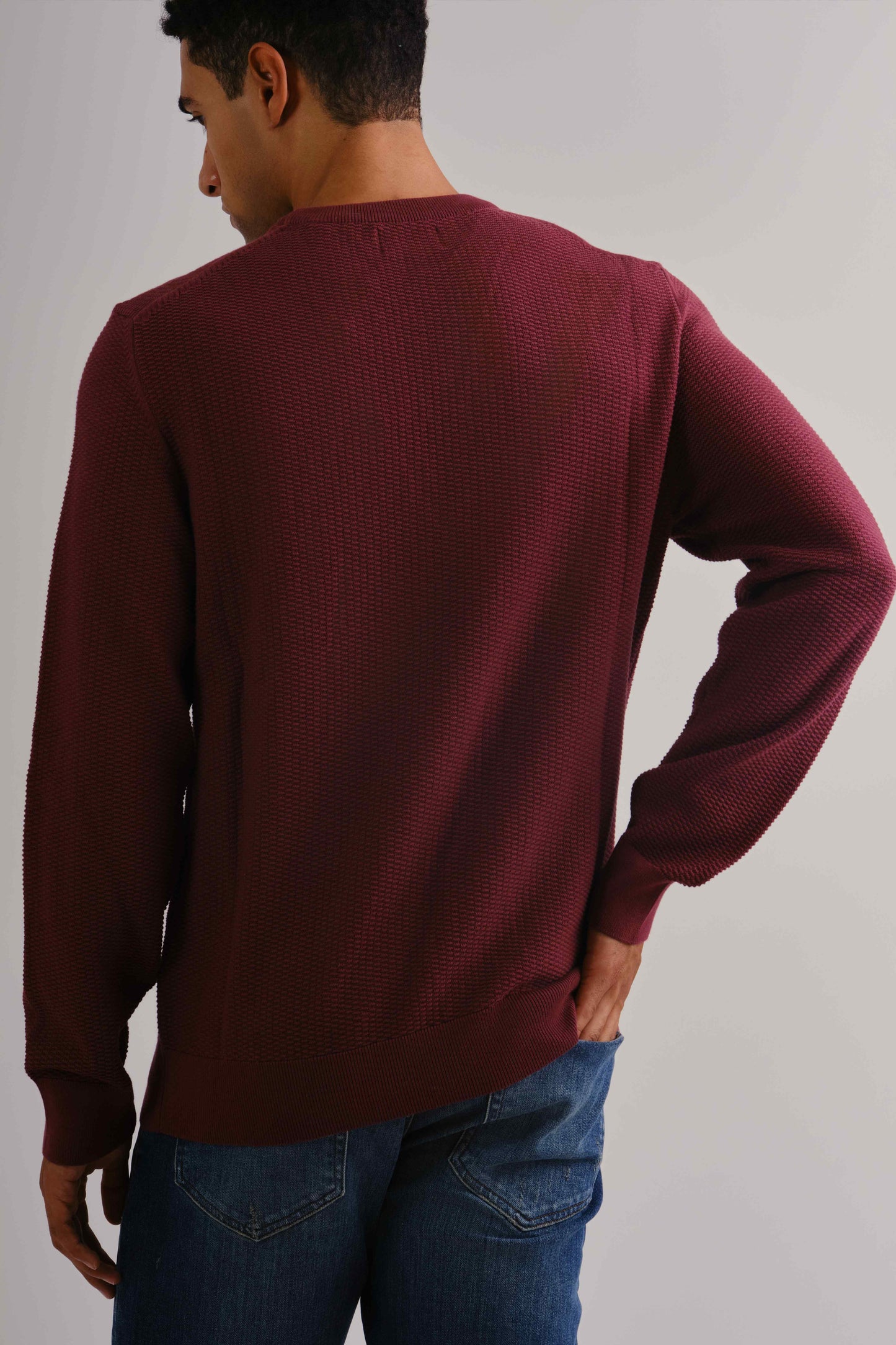 Cotton Micro Textured C-Neck Wine Red / M