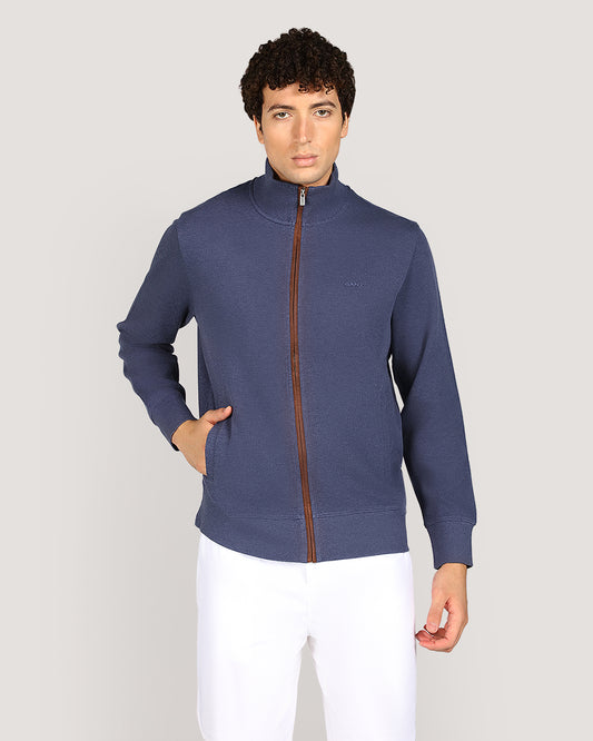 Gant Sacker Rib Full Zip Cardigan For Men DK JEANSBLUE MELANGE / M