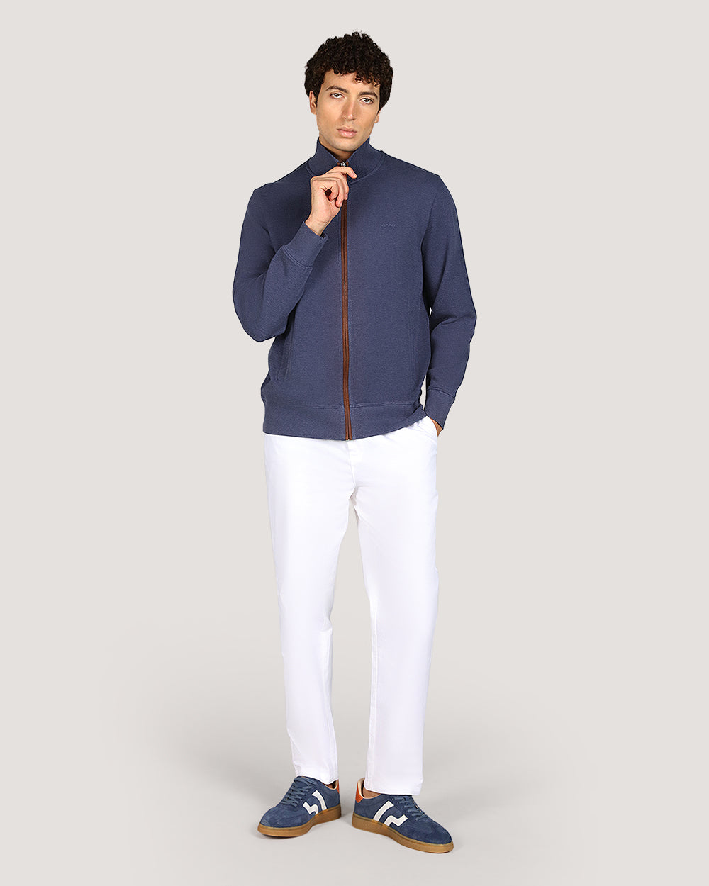 Gant Sacker Rib Full Zip Cardigan For Men DK JEANSBLUE MELANGE / M