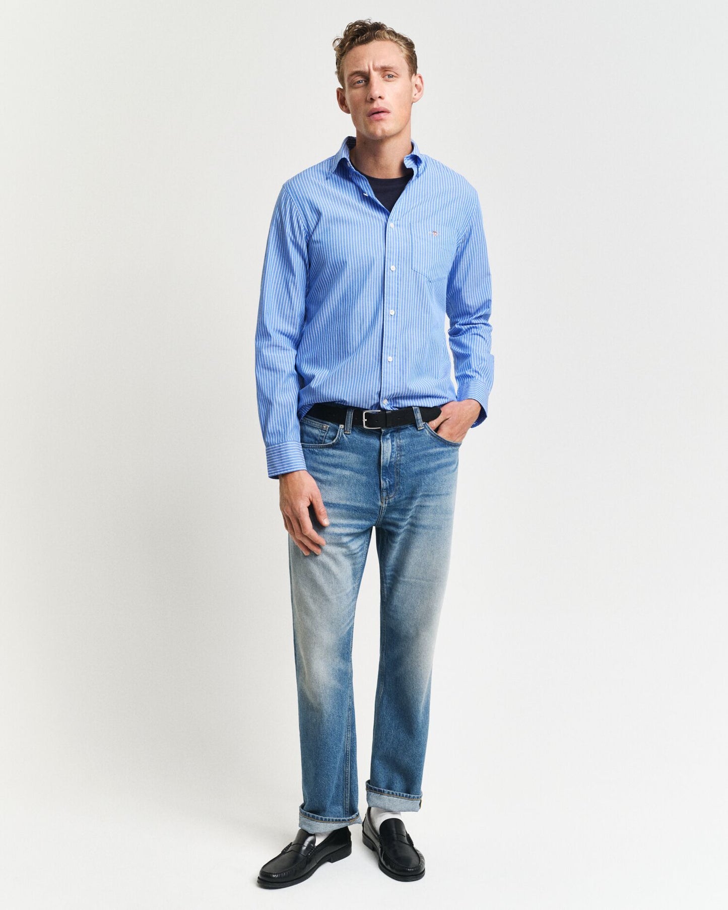 Reg Classic Poplin Stripe Shirt Blue / S