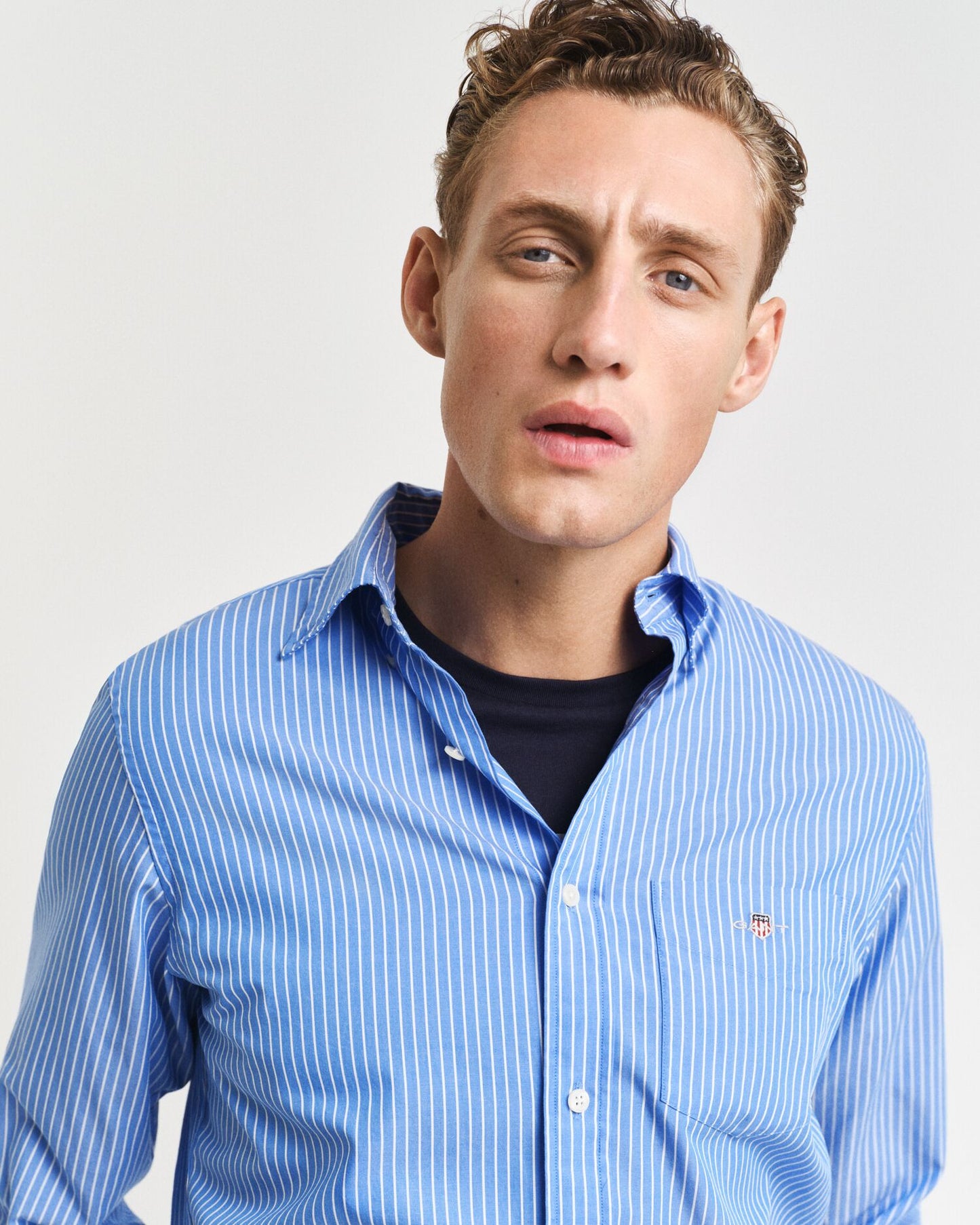 Reg Classic Poplin Stripe Shirt Blue / S