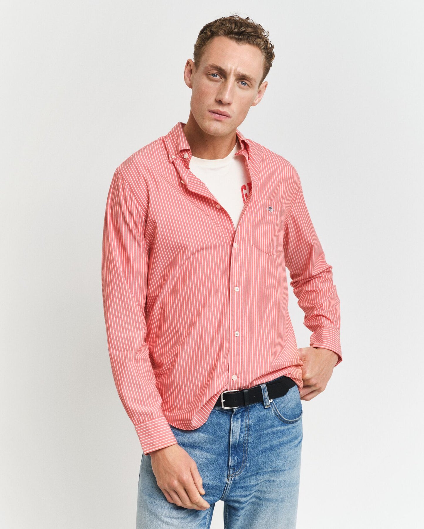 Reg Classic Poplin Stripe Shirt STRONG CORAL / S