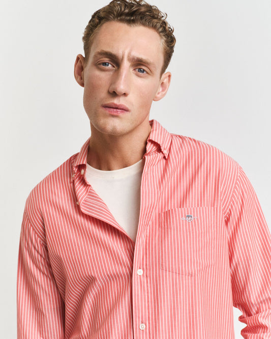 Reg Classic Poplin Stripe Shirt STRONG CORAL / S