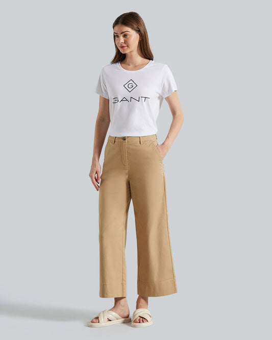 WIDE LEG CROPPED COTTON PANTS Dark Khaki / 36