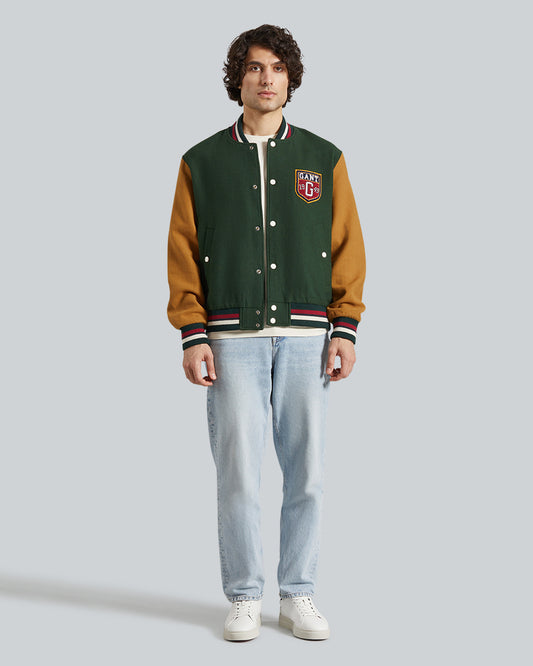 WOOL BLEND VARSITY JACKET Green / L