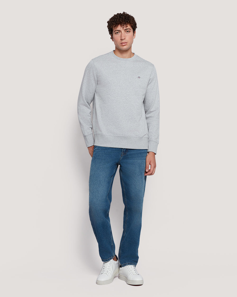 Gant Men’S Shield Logo Cotton Crewneck Sweatshirt LIGHT GREY MELANGE / M