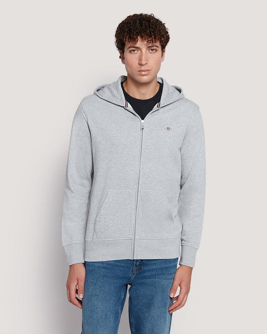 Gant Men’S Shield Logo Full Zip Cotton Hoodie LIGHT GREY MELANGE / M
