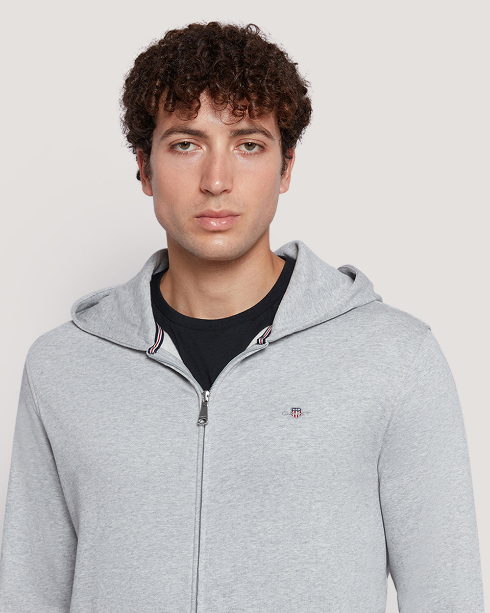 Gant Men’S Shield Logo Full Zip Cotton Hoodie LIGHT GREY MELANGE / M