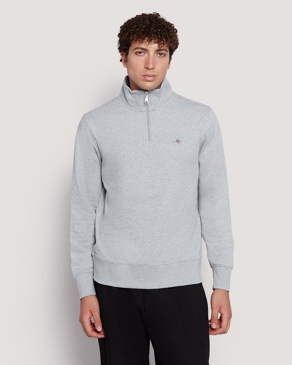 Gant Men’S Shield Logo Half Zip Cotton Sweatshirt LIGHT GREY MELANGE / M