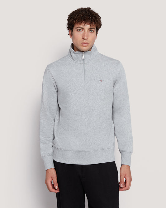 Gant Men’S Shield Logo Half Zip Cotton Sweatshirt LIGHT GREY MELANGE / M
