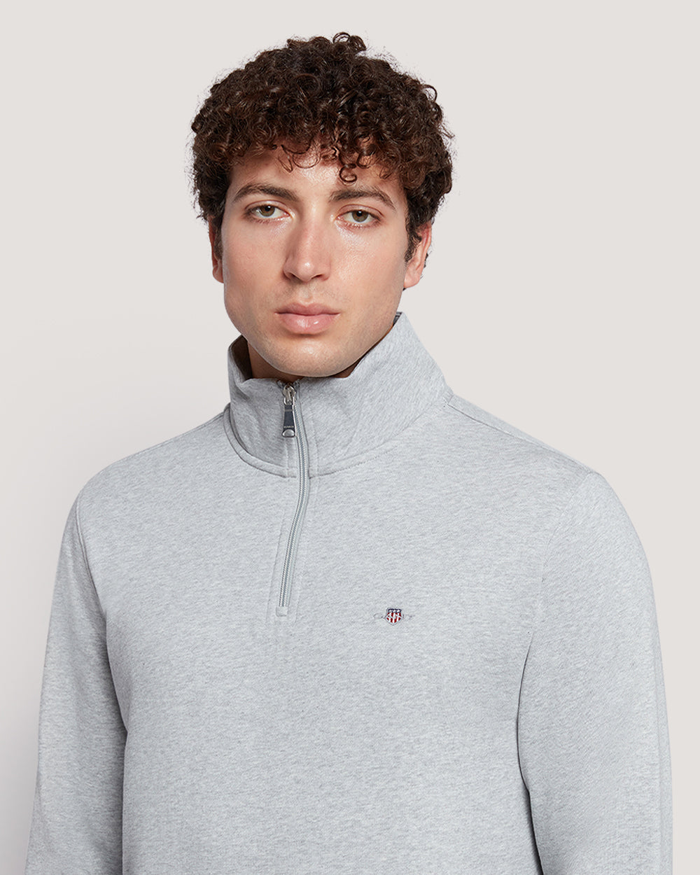 Gant Men’S Shield Logo Half Zip Cotton Sweatshirt LIGHT GREY MELANGE / M