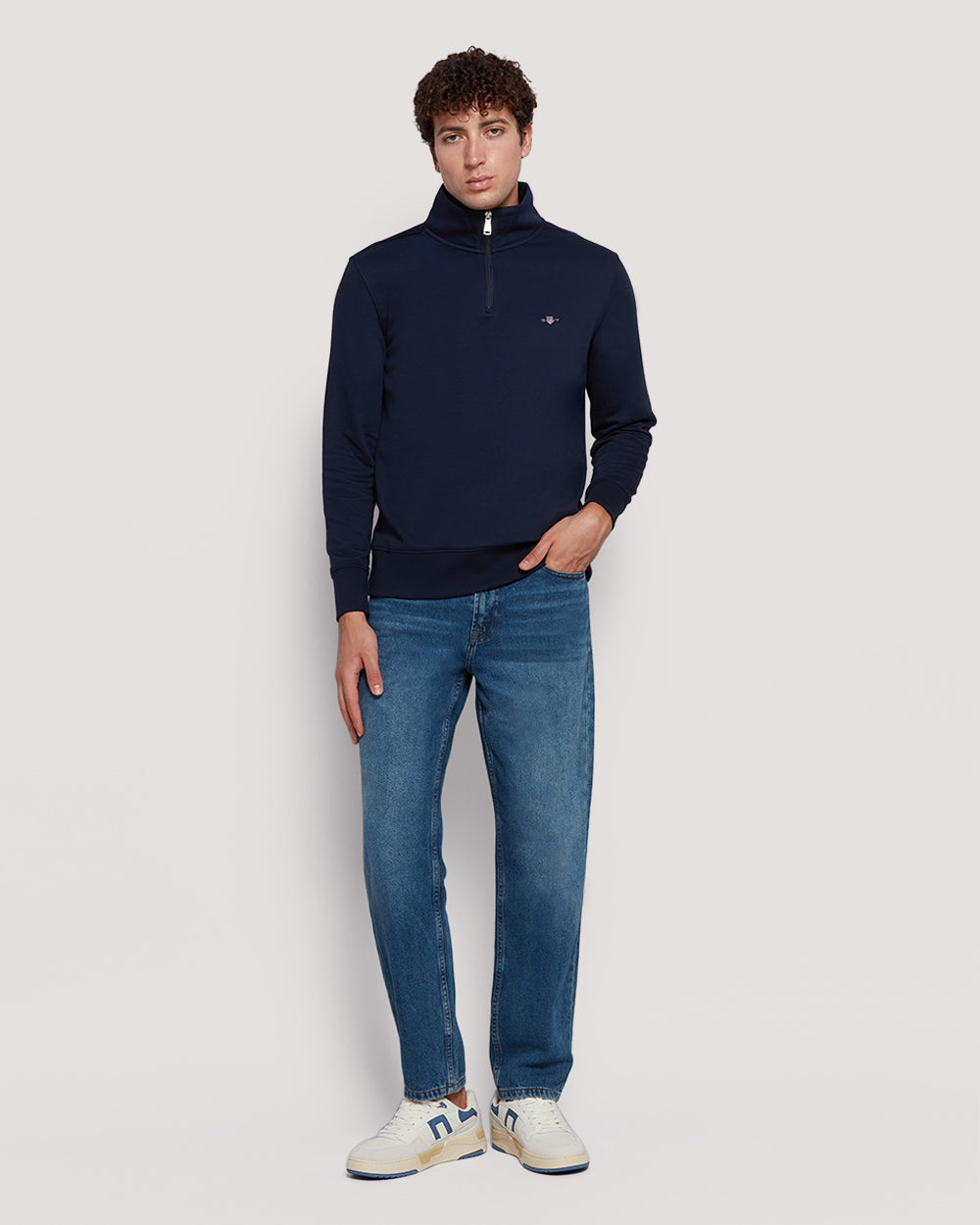 Gant Men’S Shield Logo Half Zip Cotton Sweatshirt MARINE / M