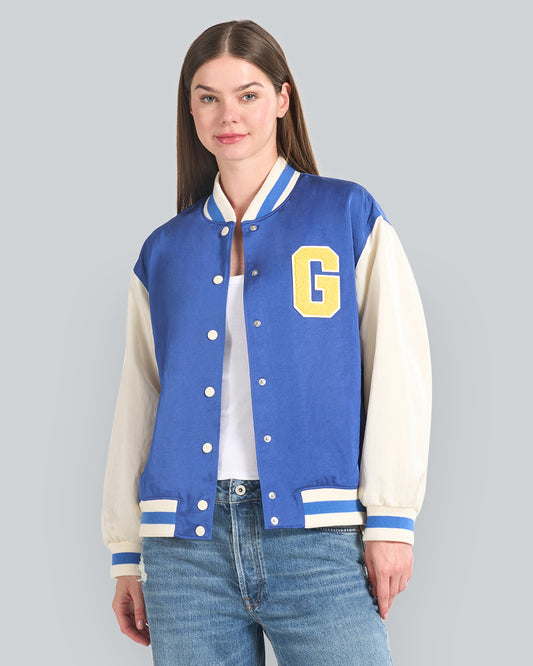 Satin G Badge Varsity Jacket Blue / S