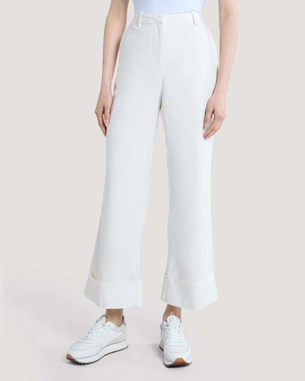 Creased Turn-Up Pants White / 36