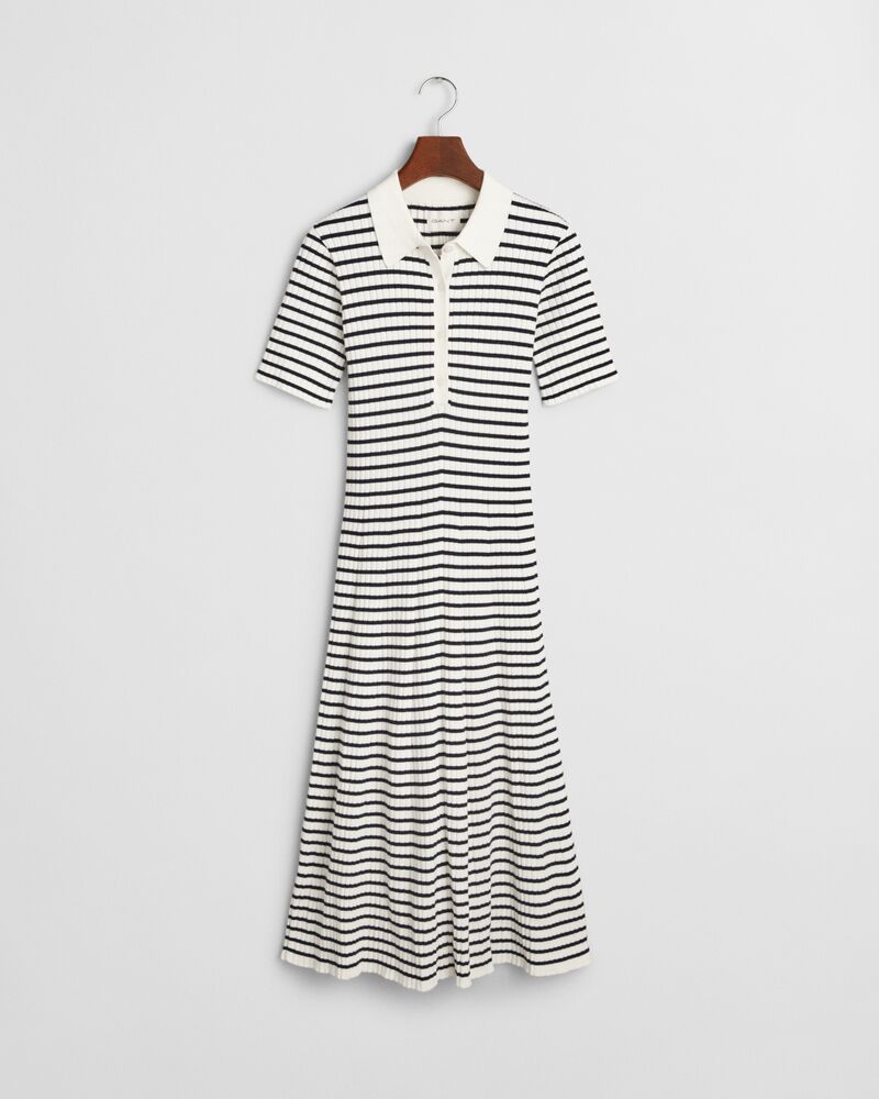 Striped Rib Knit Short Sleeve Rugger Dress Striped Rib Knit Short Sleeve Rugger Dress