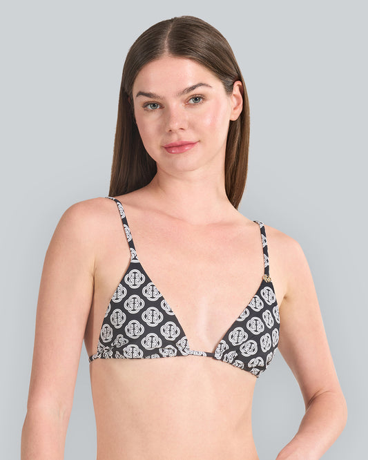 Monogram Print Triangle Bikini Top Black / M