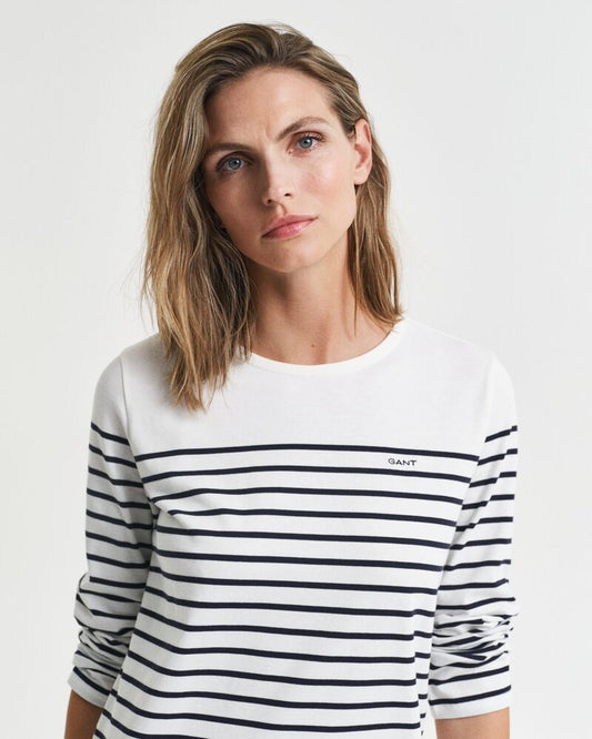 Breton Crew Neck Dress White / S