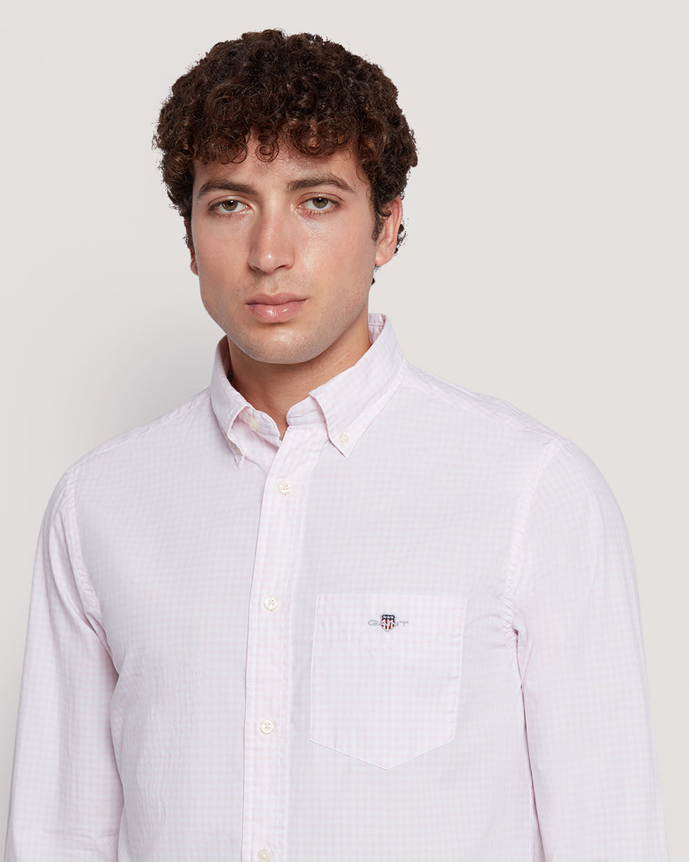 Gant Men’S Regular Fit Gingham Check Poplin Cotton Shirt LIGHT PINK / M