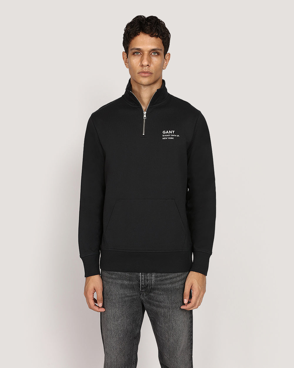 Gant Small Graphic Half Zip Sweat - Grey Melange BLACK / M
