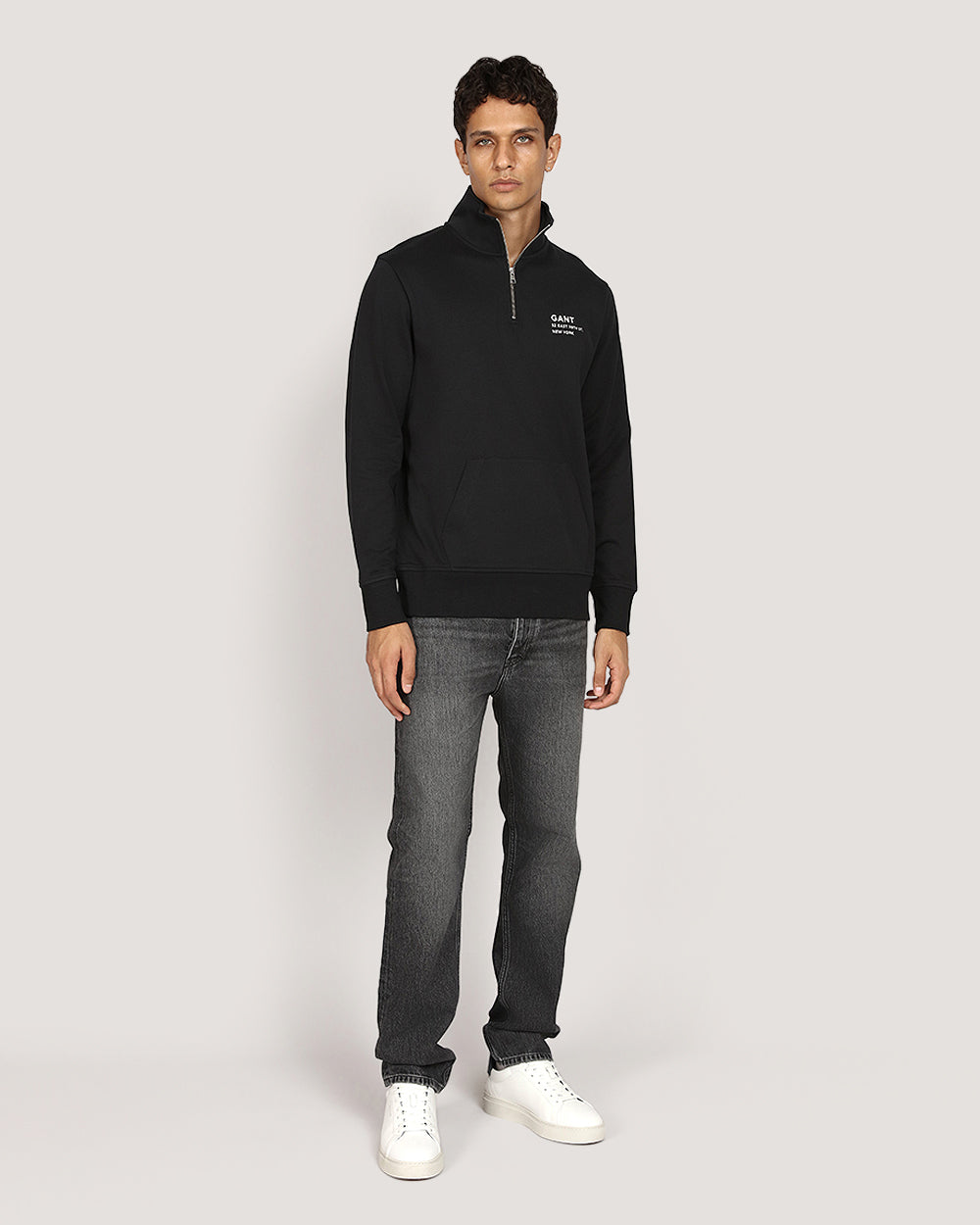 Gant Small Graphic Half Zip Sweat - Grey Melange BLACK / M