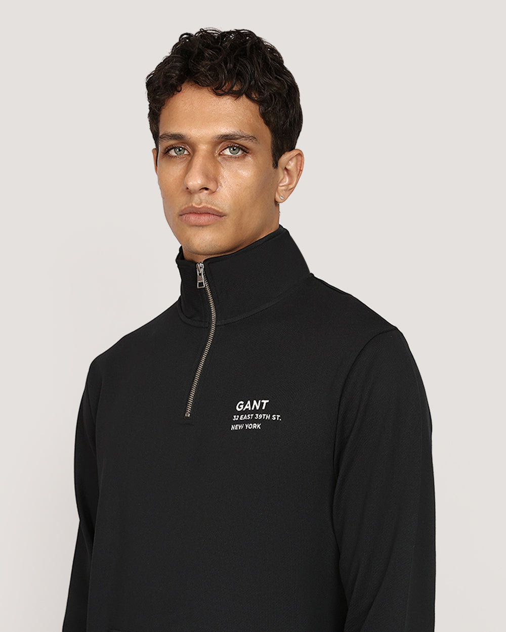 Gant Small Graphic Half Zip Sweat - Grey Melange BLACK / M
