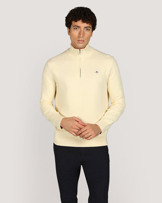 Gant Menswear Textured Cotton Half Zip Sweater CREAM / M