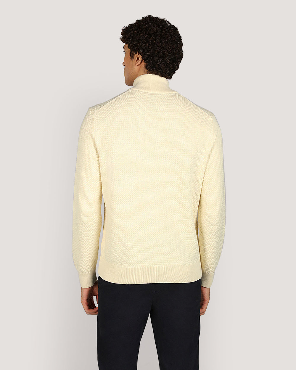 Gant Menswear Textured Cotton Half Zip Sweater CREAM / M