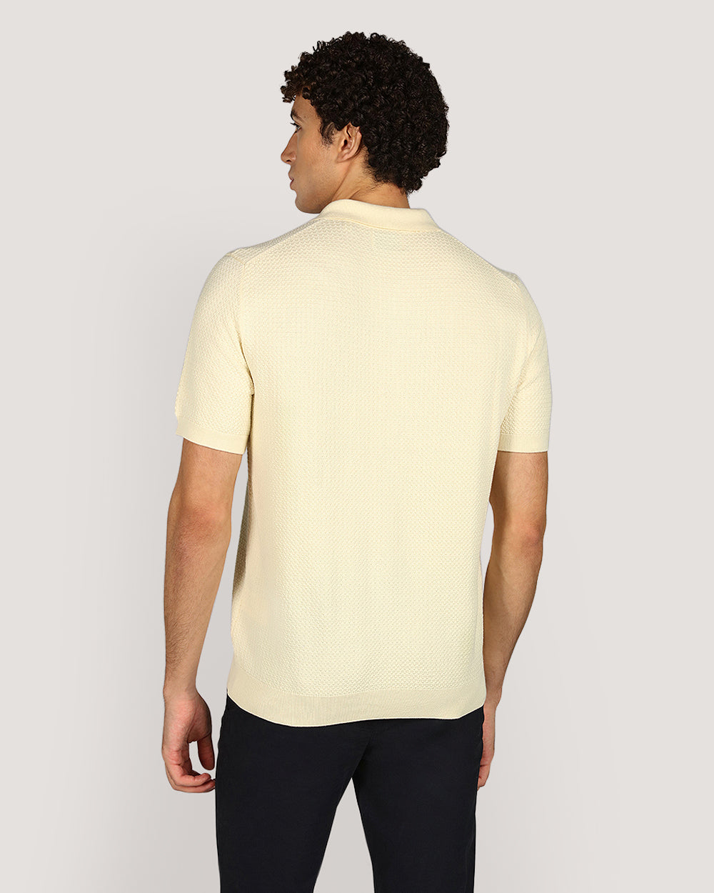 Gant Menswear Textured Cotton Short Sleeve Polo Sweater CREAM / M