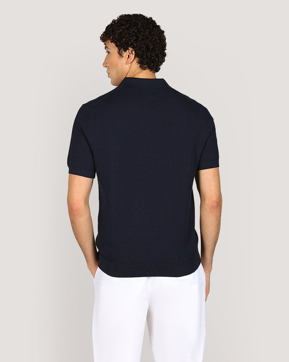 Gant Menswear Textured Cotton Short Sleeve Polo Sweater EVENING BLUE / M