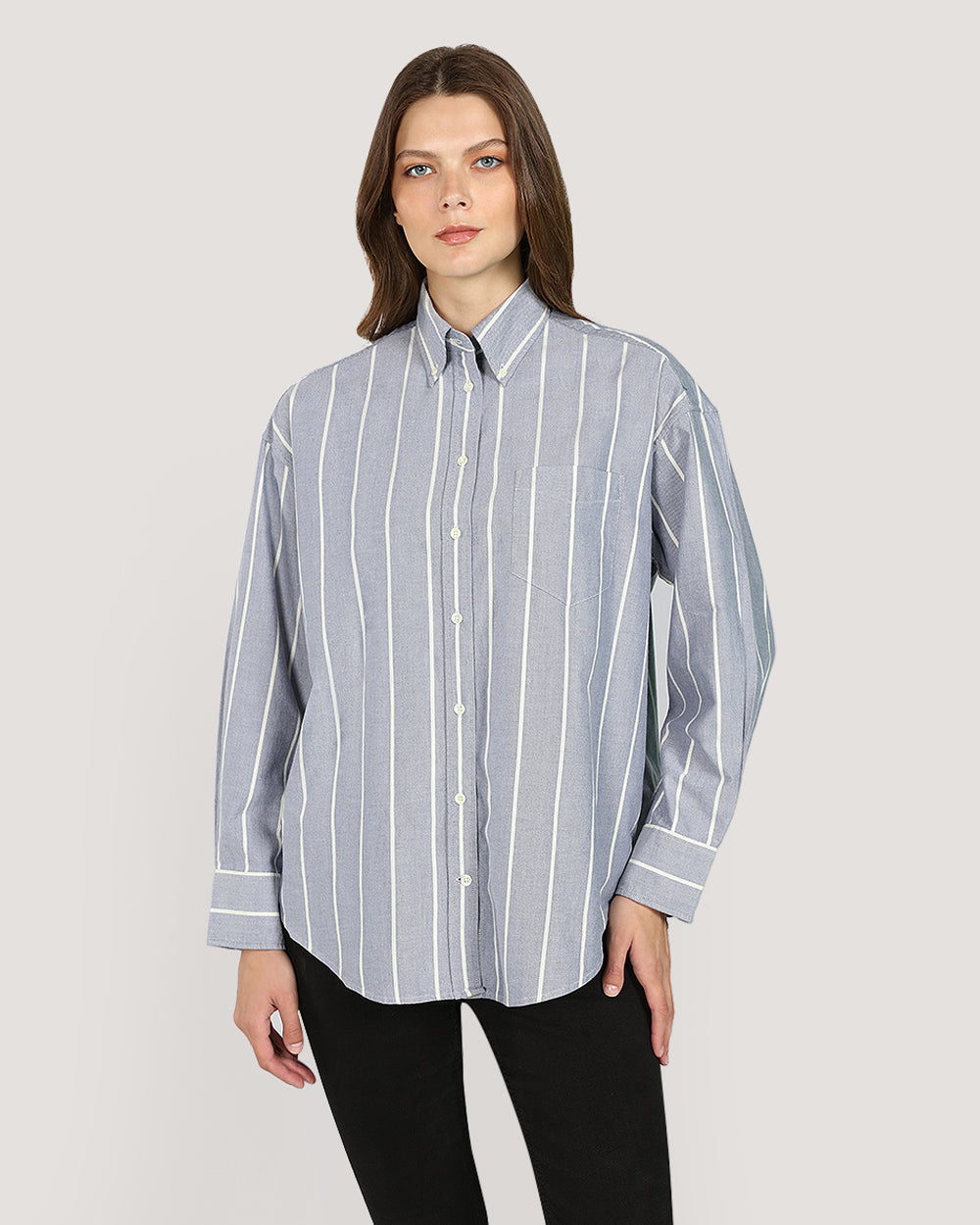 Gant Womenswear Striped Classic Oxford Shirt EVENING BLUE / 32